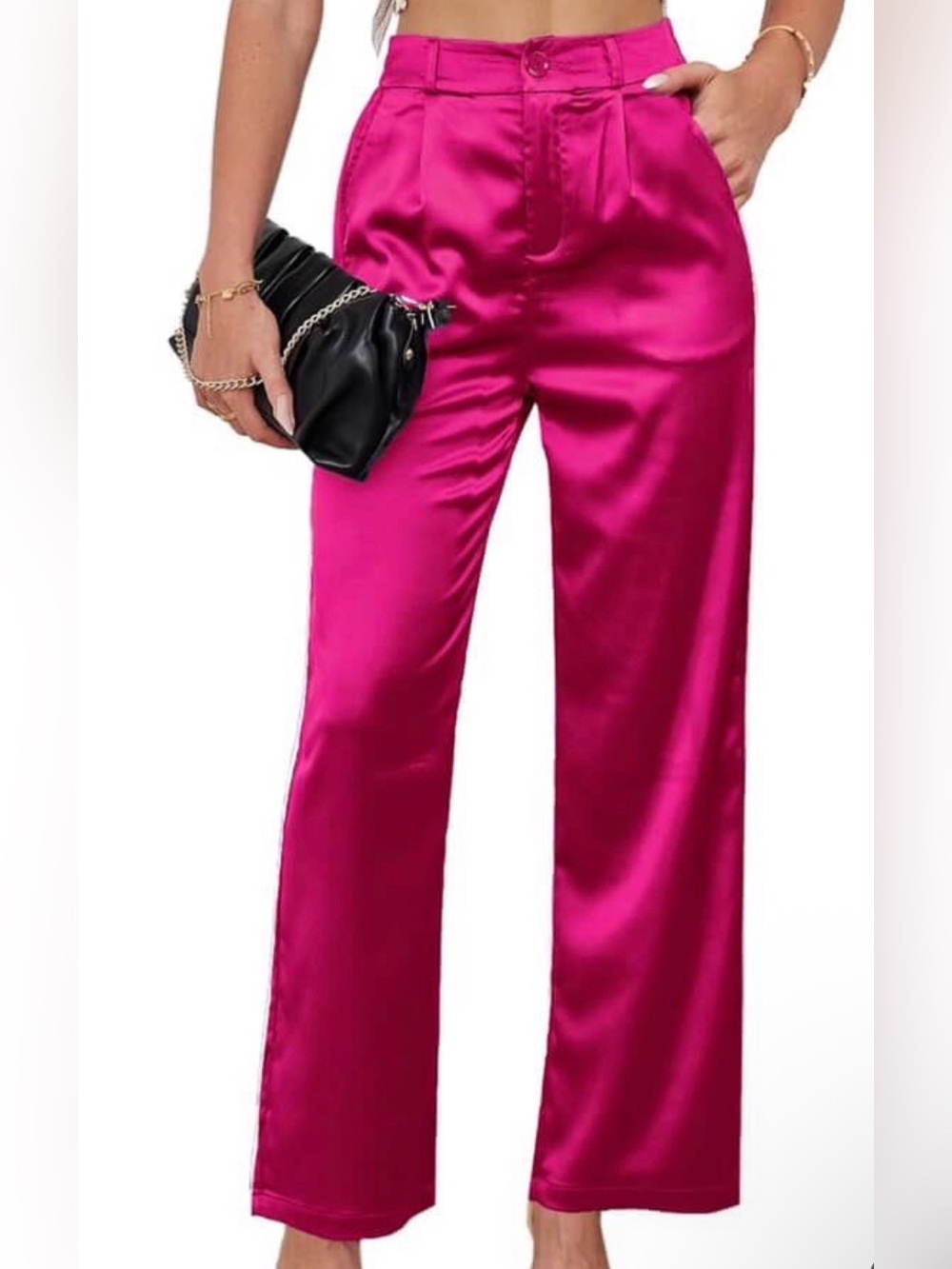 High-Rise Satin Wide-Leg Pants - Fuchsia
